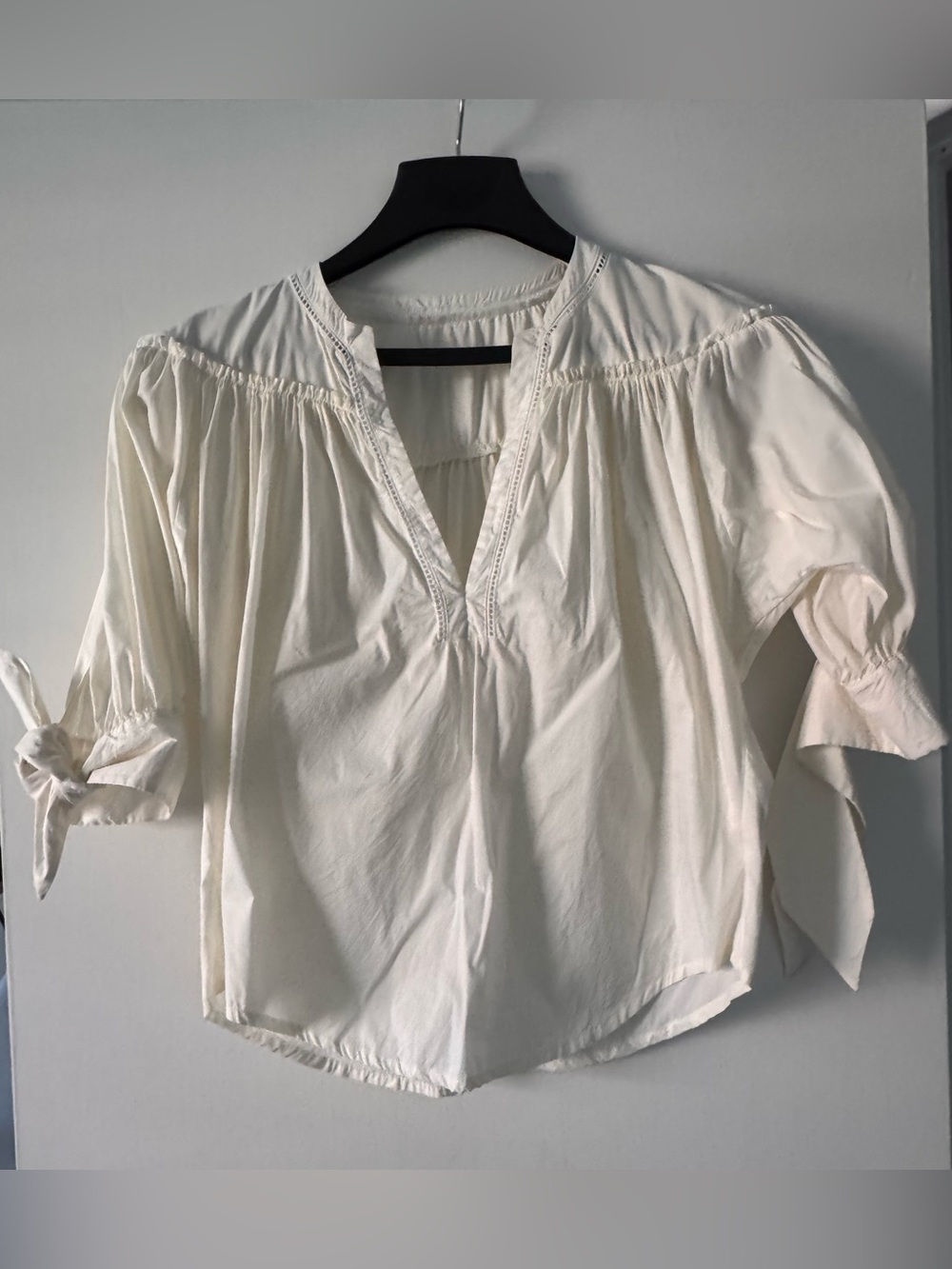Roberto Cavalli Women’s White V-Neck Blouse with Tie Sleeves US 4/6